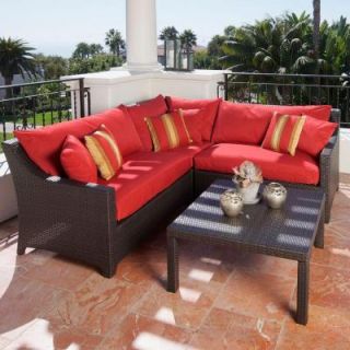 RST Brands Deco 4 Piece Patio Sectional Seating Set with Cantina Red Cushions OP PESS4 CAN K