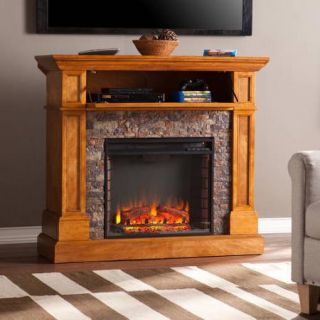 Priscilla Corner Media Electric Fireplace Console with Faux Stone,for TV&apos;s up to 42&quot;, Sienna