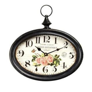 Adeco Trading 10.6'' Vintage Inspired Pocket Oblong Pink Rose Detail Wall Hanging Clock