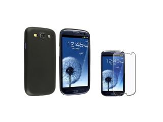 Insten Clear Smoke Slim Snap on Case + Reusable Screen Protector Compatible With Samsung Galaxy SIII / S3