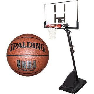 Spalding 54 Angled Portable Backboard System with NBA Super Tack Basketball Bundle Team Sports