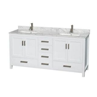 Wyndham Collection Sheffield 72 in. Double Vanity in White with Marble Vanity Top in Carrara White WCS141472DWHCMUNSMXX