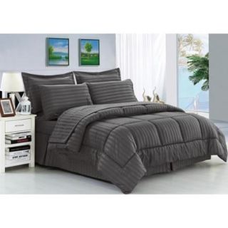 Elegant Comfort Wrinkle Resistant Soft Striped Down Alternative 8 Piece Bed in a Bag Set Full/Queen, Burgundy