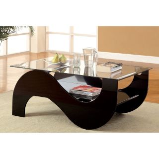 Furniture of America Riona Tempered Glass Curved Coffee Table   Black