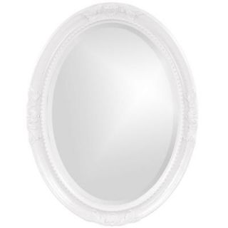 33 in. x 25 in. Glossy White Vintage Oval Framed Mirror 40101