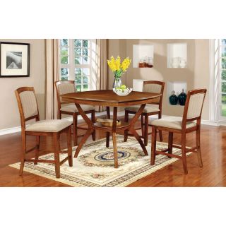 Furniture of America Halloran 5 Piece Counter Height Dining Table Set with Middle Storage Shelf   Dining Table Sets