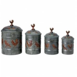 Old Dutch 570 Set Of Four Country Rooster Canisters