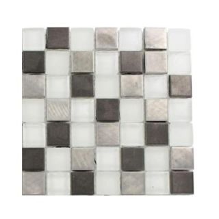 Splashback Tile Tetris Steel Ice Squares Glass Mosaic Floor and Wall Tile   3 in. x 6 in. x 8 mm Tile Sample R2B7