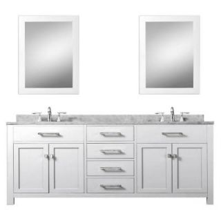 Water Creation Madison 72 in. Vanity in Modern White with Marble Vanity Top in Carrara White and Matching Mirror MADISON72WC
