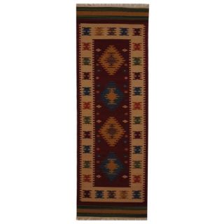 Herat Oriental Indo Hand woven Turkish Kilim Red/ Ivory Wool Rug (26