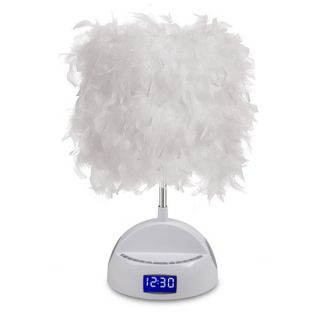LighTunes Feather Shade White Bluetooth Speaker Lamp with Alarm Clock