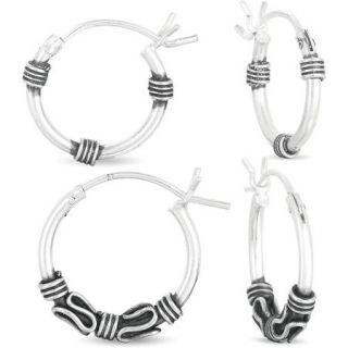 Sterling Silver 14 & 16MM Bali Hoop Earrings Set