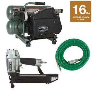 Hitachi 2 Piece 7/16 in. Crown Stapler and 4 gal. Electric Compressor Kit KCT 5008 H