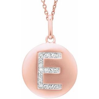 Diamond Accent Rose Gold Plated Sterling Silver Round Initial "E" Disc Pendant