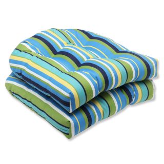 Pillow Perfect Outdoor Topanga Stripe Lagoon Wicker Seat Cushion (Set
