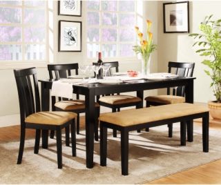 Homelegance Tibalt 6 Piece Rectangle Black Dining Table Set   60 in. with Slat Back Chairs & Bench   Dining Table Sets