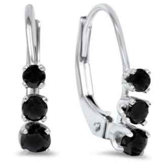 1/2ct 3 Stone Black Diamond Earrings 14K White Gold