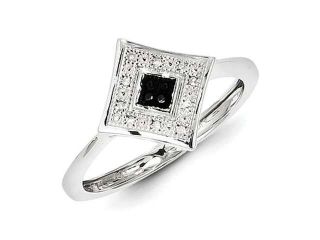 Sterling Silver Black And White Diamond Ring, Size 7
