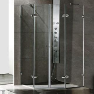 Vigo Gemini 45.625 in. x 73.375 in. Frameless Neo Angle Shower Enclosure in Brushed Nickel with Clear Glass VG6063BNCL47