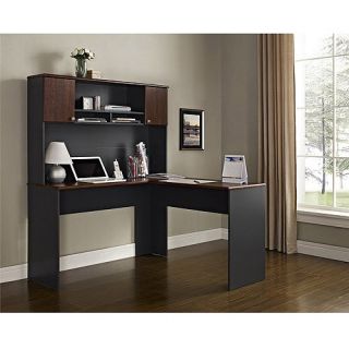 Altra Furniture The Works Contemporary L Shaped Desk with Hutch, Cherry/Slate Gray