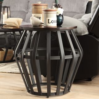 INSPIRE Q Devon Metal Frame Round Cage Slate Accent End Table