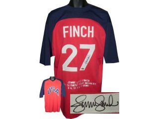 Jennie Finch signed Olympic Team USA Red Softball Jersey w/ Embroidered Stats