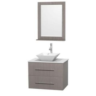 Wyndham Collection Centra 30 in. Vanity in Gray Oak with Solid Surface Vanity Top in White, Porcelain Sink and 24 in. Mirror WCVW00930SGOWSD2WM24