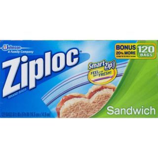 Ziploc Smart Zip Sandwich Bags, 120 count