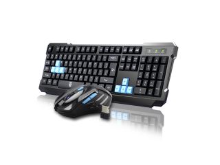 CORN Black & Blue Multimedia Gaming Keyboard & Mouse With USB RF 2.4GHz Wireless HTPC, Anti Ghosting Feature, Water Proof Design, Mute Effect and Mechanical Feel Design, Fully Compatible