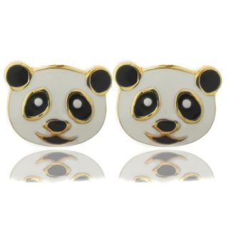 Molly and Emma 18k Gold Overlay Childrens Enamel Panda Stud Earrings
