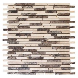 Jeffrey Court English Stone Emperador 11 in. x 12.25 in. x 8 mm Travertine and Marble Mosaic Wall Tile 99616