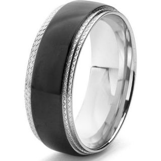Men's Blackplated 2 tone Stainless Steel Comfort Fit Band Ring, 8mm