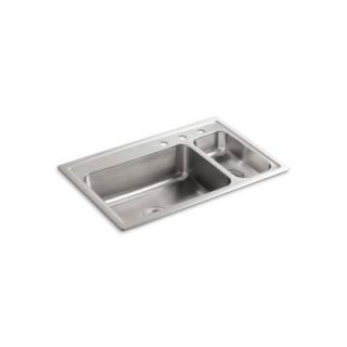 KOHLER Toccata Self Rimming Stainless Steel 33x22x7.6875 3 Hole Kitchen Sink K 3347R 3 NA