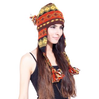 Vibrantly Festive Hand knit Woolen Ear Flap Hat (Nepal)  