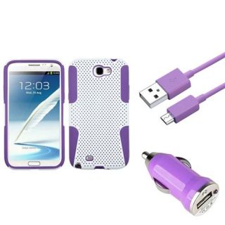 Insten Purple/White Hybrid Case+3FT USB Cord+Car Charger For Samsung Galaxy Note 2