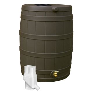 Rain Wizard 50 Gallon Oak Plastic Rain Barrel with Diverter and Spigot