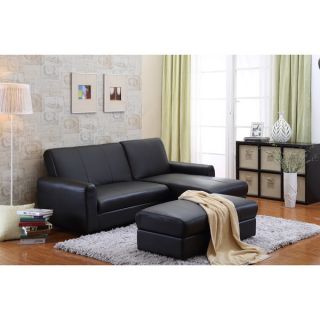 Aerie Bi Cast Leather 3 piece Sectional Sofa Bed with Ottoman, Coffee