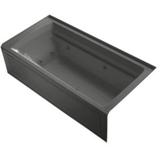 KOHLER Archer 6 ft. Acrylic Right Drain Rectangular Alcove Whirlpool Bathtub in Thunder Grey K 1124 RA 58