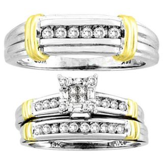 14K Two tone Gold 0.53ct Round Diamond Trio His and Hers Bridal Ring Set