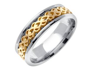 14K Two Tone Gold Comfort Fit Infinity Knot Celtic Men'S 7 Mm Wedding Band