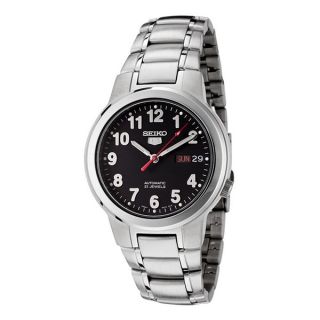 Seiko Mens 5 Automatic Black Dial Stainless Steel Watch