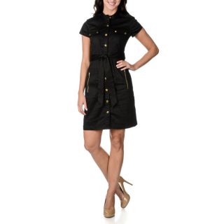 Lennie for Nina Leonard Womens Black Belted Shirt Dress   16384370