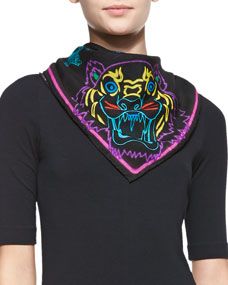 Kenzo Neon Symbols Square Scarf, Black/Multi