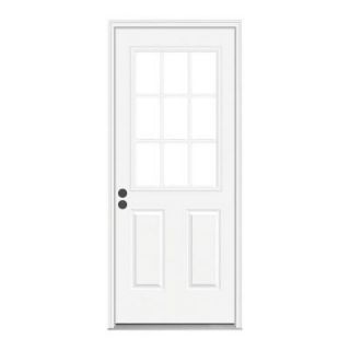 36 in. x 80 in. 9 Lite Primed Premium Steel Prehung Front Door with Brickmould A07346