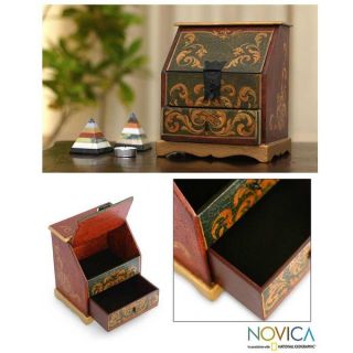 Wood and Wrought Iron Red Secretaire Jewelry Box (Peru)   13716987