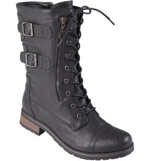 Brinley Co Womens Buckle Detail Lace up Boots