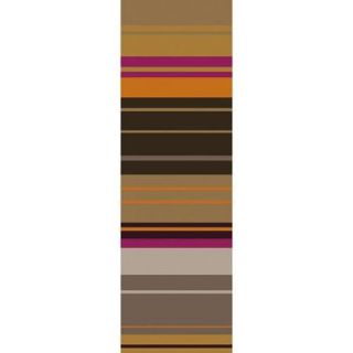 2.5' x 8' Sunset Surf Purple, Brown and Mango Hand Woven Wool Area Throw Rug Runner