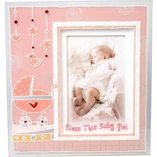 Girls Christening Baptism Painted 3D Glass Frame With "Bless This Baby Girl" Inscribed Below Photo