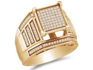 .925 Sterling Silver Plated in Yellow Gold Diamond Engagement OR Fashion Right Hand Ring Band   Square Princess Shape Center Setting w/ Micro Pave Set Round Diamonds   (.43 cttw, G H, SI2)