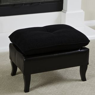 Christopher Knight Home Loma Black Leather and Fabric Ottoman